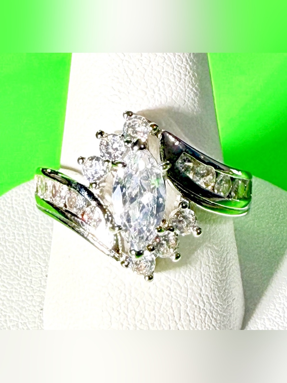 8mm Cubic Zirconia Sterling Silver Marquise Halo Engagement Ring Women’s